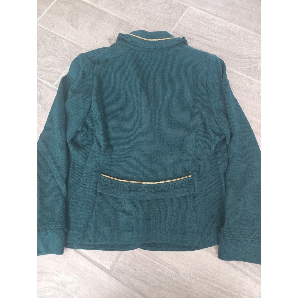 St. John Forest Emerald‎ Green Textured Knit Blazer Gold Size 8 Vintage - Picture 6 of 6